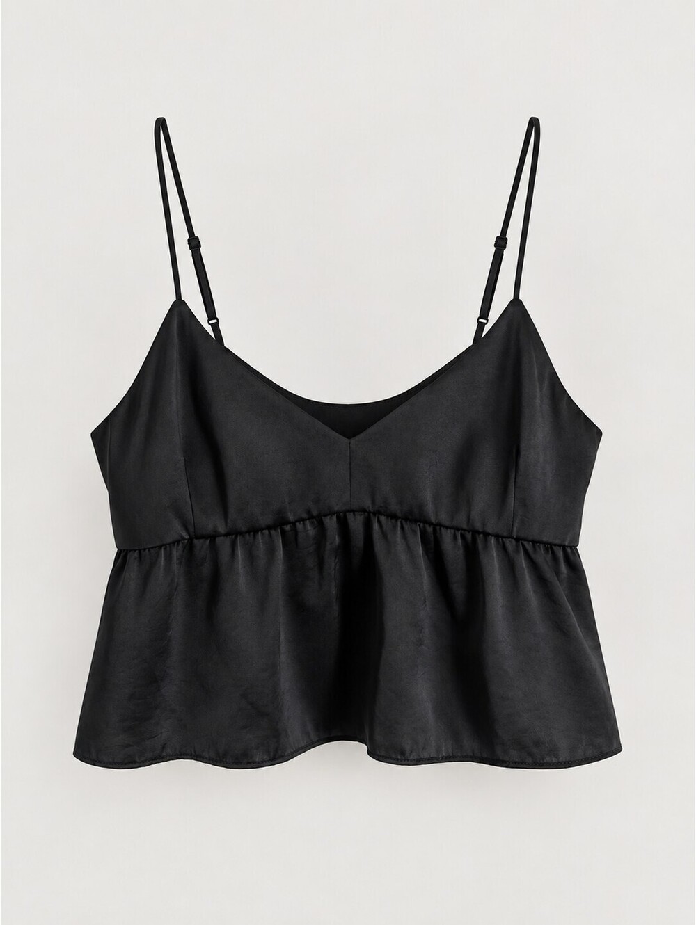 Wilfred Aritzia Black Satin Babydoll Peplum Camisole Top Size S